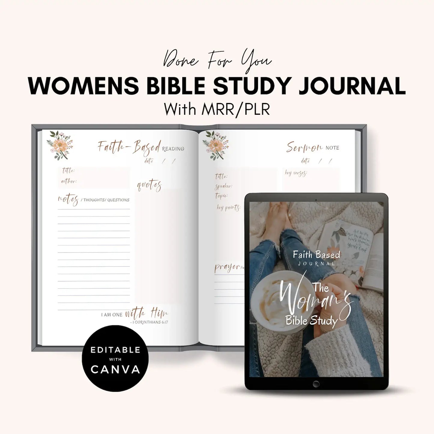 Editable Women's Faith-Based Journal | Devotional Journal & Bible Study Guide | WITH RESELL RIGHTS (2024)