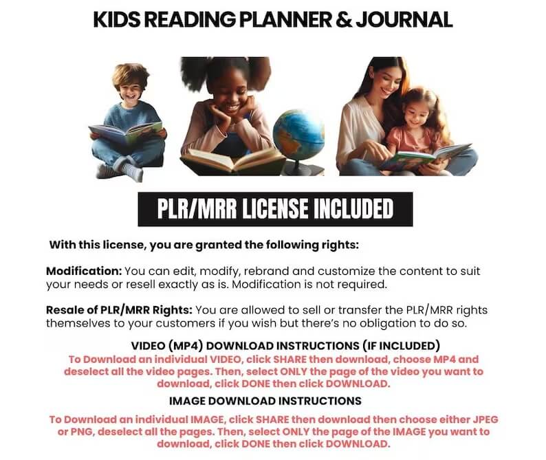 Kids Reading Planner, Journal & eBook | With Resell License  | Complete Reading Trackers for Kids